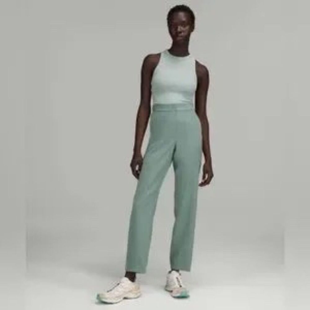 Lululemon Dynamic Days Pant Womens 32 Blue Green Travel Woven Polyester Crepe